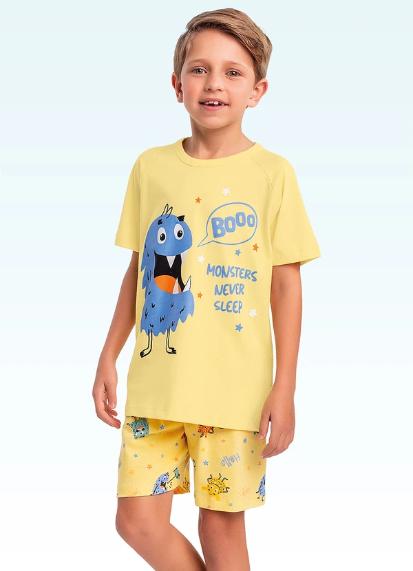 Fakini Kids - Conjunto Pijama Camiseta e Bermuda Amarelo