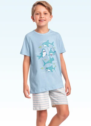 Fakini Kids - Conjunto Pijama Camiseta e Bermuda Azul - FAKINI KIDS