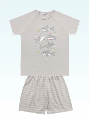 Fakini Kids - Conjunto Pijama Camiseta e Bermuda Cinza - FAKINI KIDS