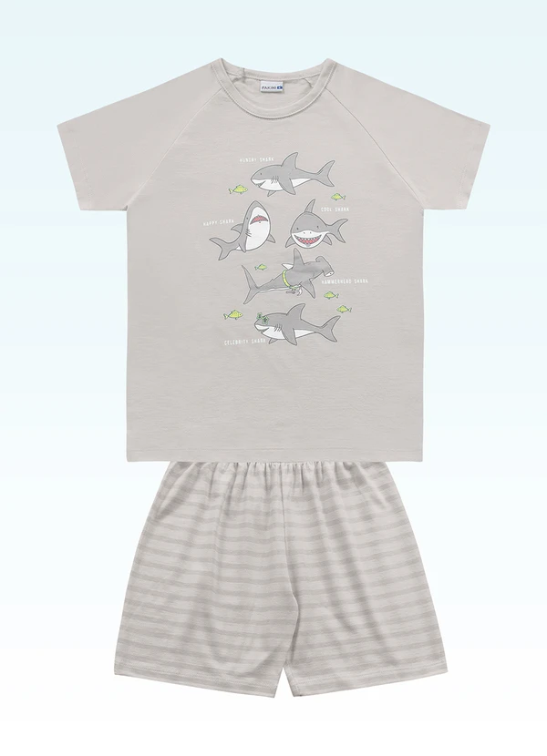 Fakini Kids - Conjunto Pijama Camiseta e Bermuda Cinza