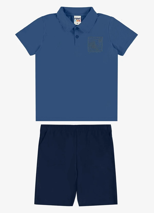 Rovi Kids - Conjunto Polo com Bermuda Infantil Azul
