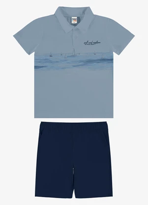 Rovi Kids - Conjunto Polo com Bermuda Infantil Azul - ROVI KIDS