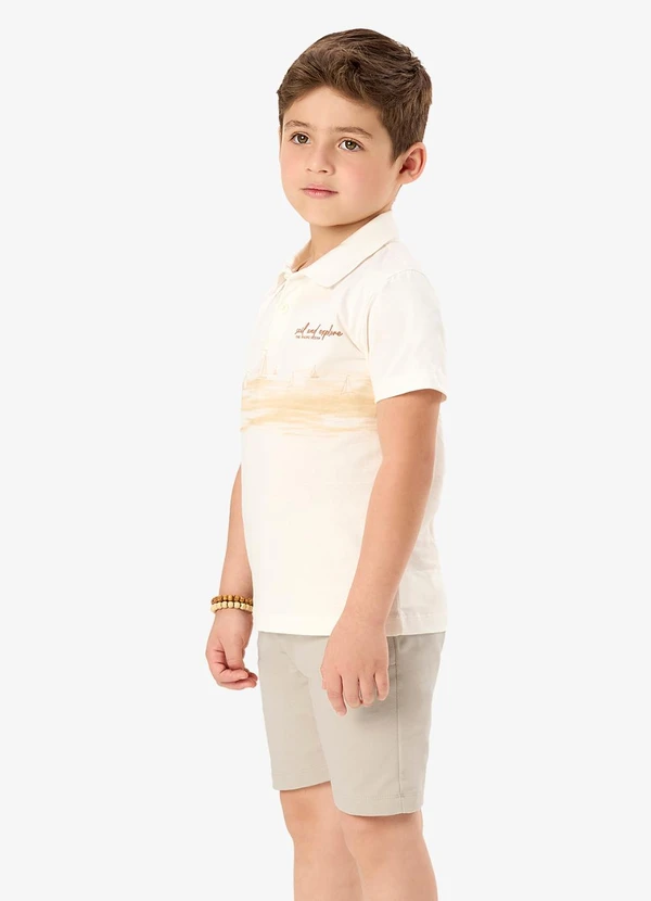 Rovi Kids - Conjunto Polo com Bermuda Infantil Bege