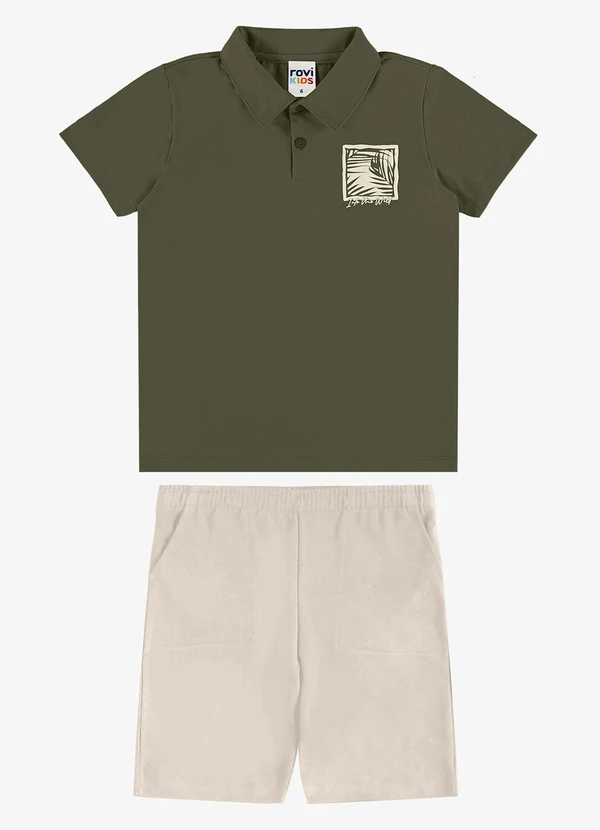 Rovi Kids - Conjunto Polo com Bermuda Infantil Verde