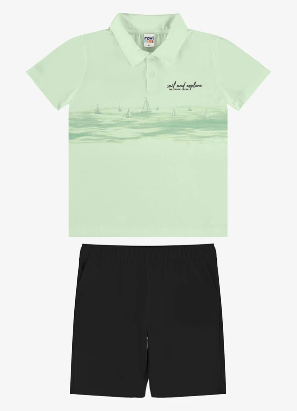 Rovi Kids - Conjunto Polo com Bermuda Infantil Verde