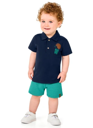 Marlan - Conjunto Polo com Bordado e Bermuda Menino Azul - MARLAN