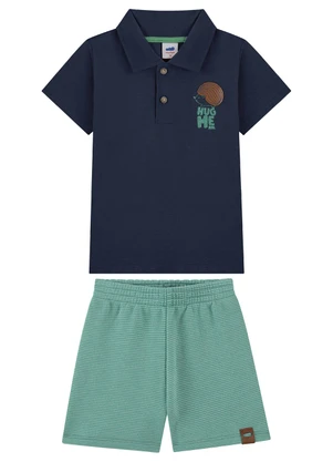 Marlan - Conjunto Polo com Bordado e Bermuda Menino Azul - MARLAN