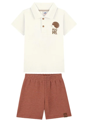 Marlan - Conjunto Polo com Bordado e Bermuda Menino Bege - MARLAN