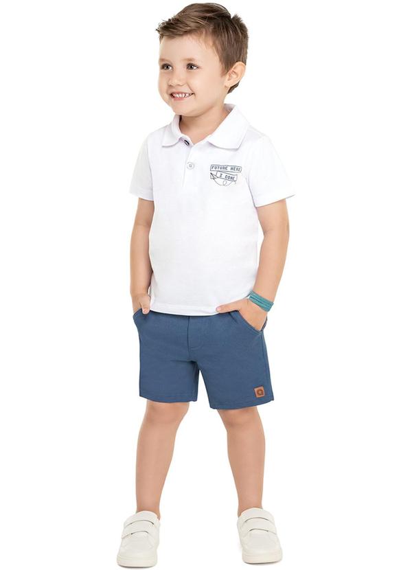 Alenice - Conjunto Polo com Estampa em Puff Menino Branco