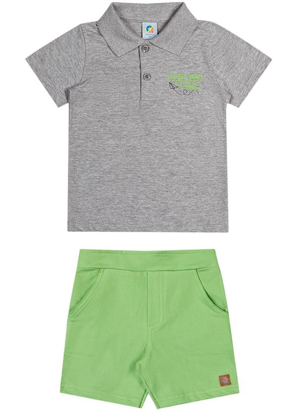 Alenice - Conjunto Polo com Estampa em Puff Menino Cinza