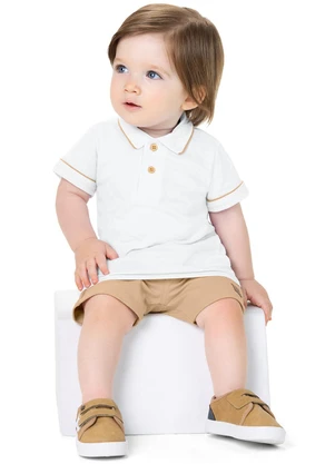 Outlet - Conjunto Polo Detalhe Contrastante Menino Branco - OUTLET
