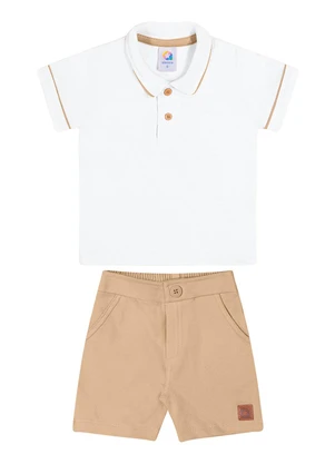 Outlet - Conjunto Polo Detalhe Contrastante Menino Branco - OUTLET