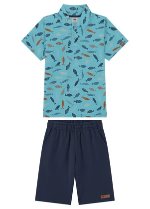Marlan - Conjunto Polo e Bermuda Moletinho Menino Azul - MARLAN