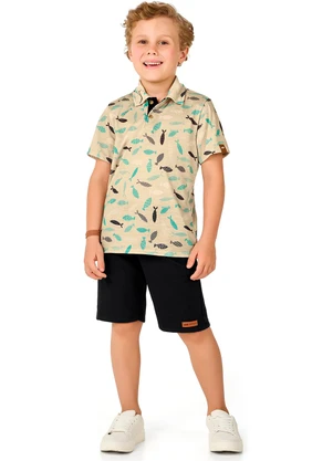 Marlan - Conjunto Polo e Bermuda Moletinho Menino Bege - MARLAN