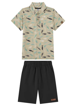 Marlan - Conjunto Polo e Bermuda Moletinho Menino Bege - MARLAN