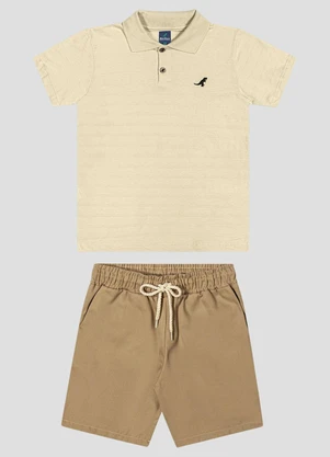 Reirex - Conjunto Polo e Bermuda Sarja Brim Light Bege - REIREX