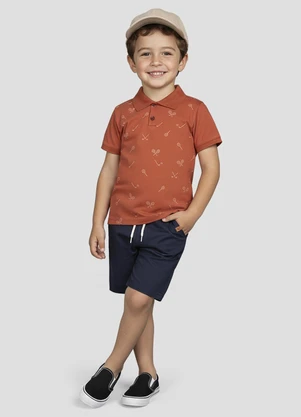 Reirex - Conjunto Polo e Bermuda Sarja Brim Light Laranja - REIREX