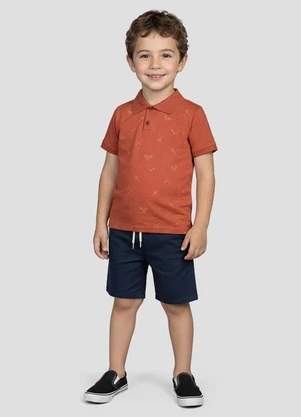 Reirex - Conjunto Polo e Bermuda Sarja Brim Light Laranja - REIREX