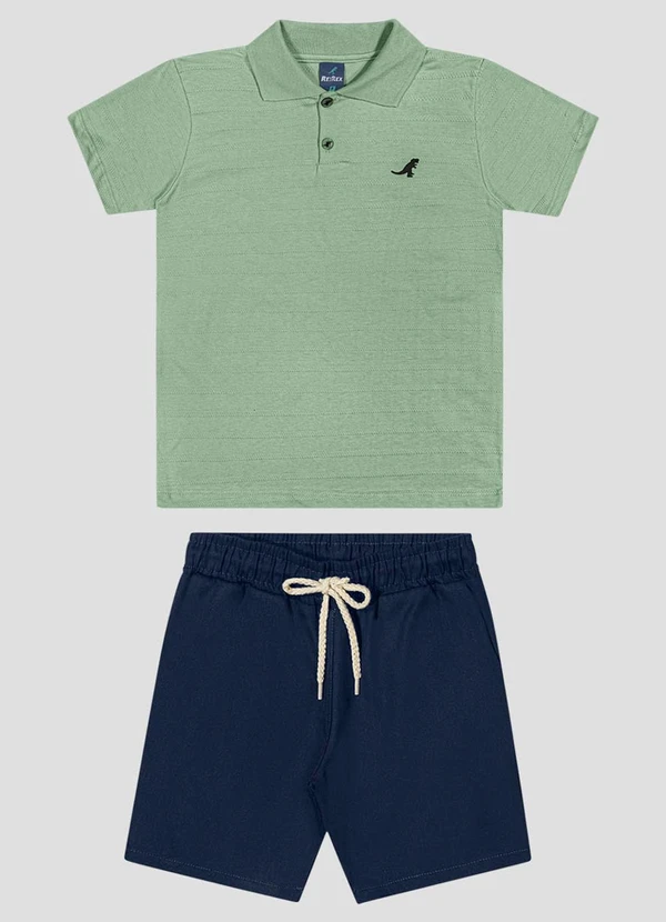 Reirex - Conjunto Polo e Bermuda Sarja Brim Light Verde