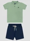 Reirex - Conjunto Polo e Bermuda Sarja Brim Light Bege - variação: Verde