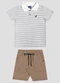 Reirex - Conjunto Polo Meia Malha Listrada e Bermuda Azul - variação: Branco