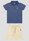 Reirex - Conjunto Polo Meia Malha Listrada e Bermuda Azul - variação: Azul