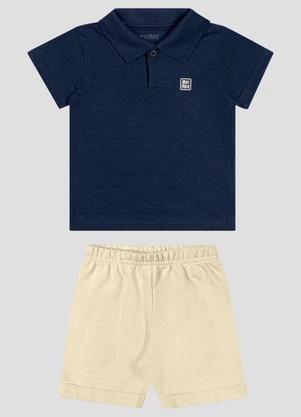 Reirex - Conjunto Polo Meia Malhad e Bermuda Sarjado Azul - REIREX