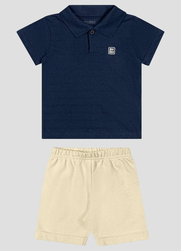 Reirex - Conjunto Polo Meia Malhad e Bermuda Sarjado Azul