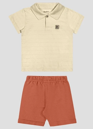 Reirex - Conjunto Polo Meia Malhad e Bermuda Sarjado Bege - REIREX