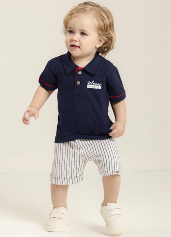 Ioluig - Conjunto Polo Piquet e Bermuda Listras Azul