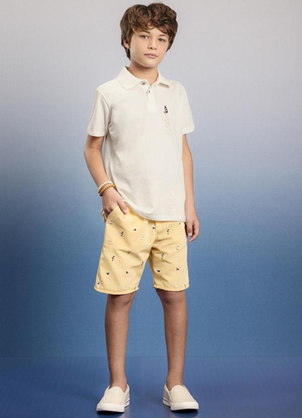 Ioluig - Conjunto Polo Piquet e Bermuda Sarja Bege