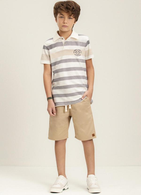 Ioluig - Conjunto Polo Piquet e Bermuda Sarja Bege