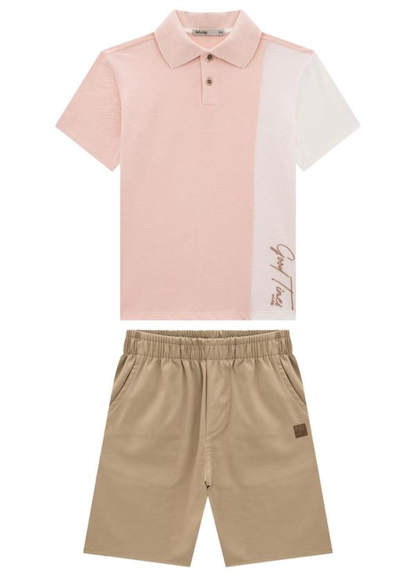 Ioluig - Conjunto Polo Piquet e Bermuda Sarja Bege