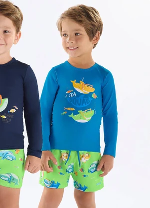 Up Baby - Conjunto Praia Camiseta Fps+50 Short Azul - UP BABY