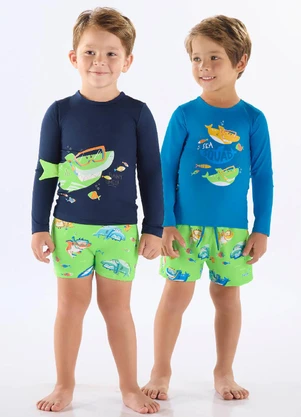 Up Baby - Conjunto Praia Camiseta Fps+50 Short Azul - UP BABY