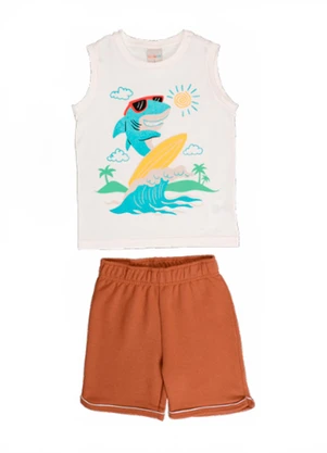 Tink Bink - Conjunto Regata Bermuda Moletom Branco - TINK BINK