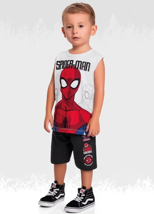 Homem Aranha - Conjunto Regata/Bermuda Spider-Man Preto - HOMEM ARANHA