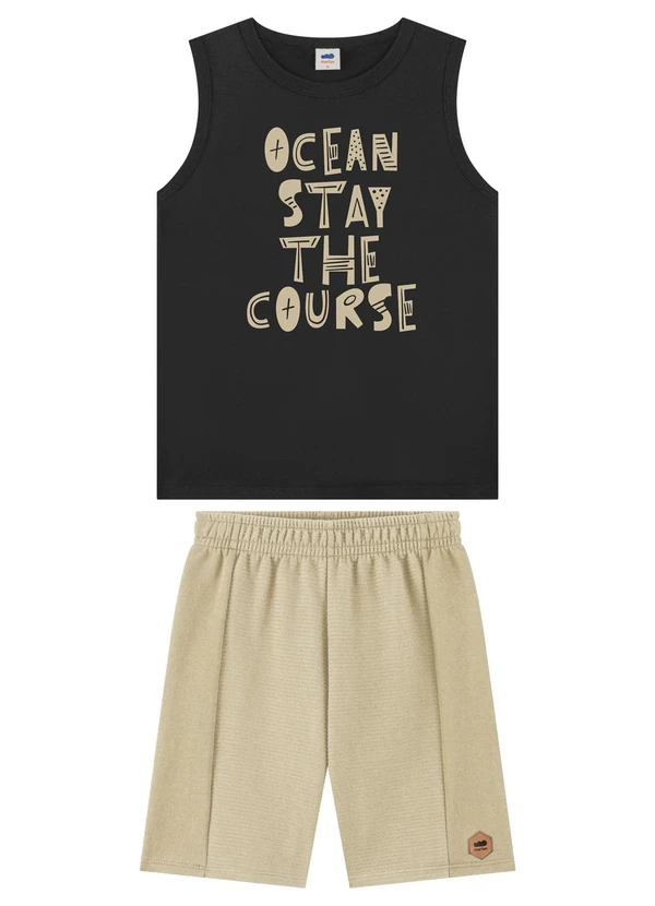 Marlan - Conjunto Regata com Estampa e Bermuda Preto