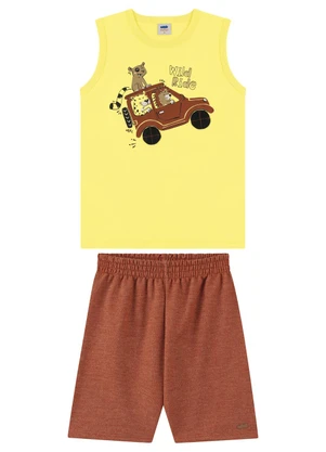 Marlan - Conjunto Regata e Bermuda Aplique Amarelo - MARLAN