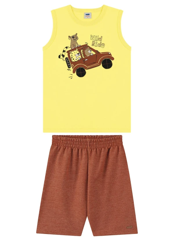Marlan - Conjunto Regata e Bermuda Aplique Amarelo