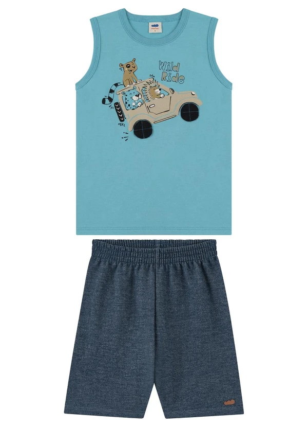 Marlan - Conjunto Regata e Bermuda Aplique Azul