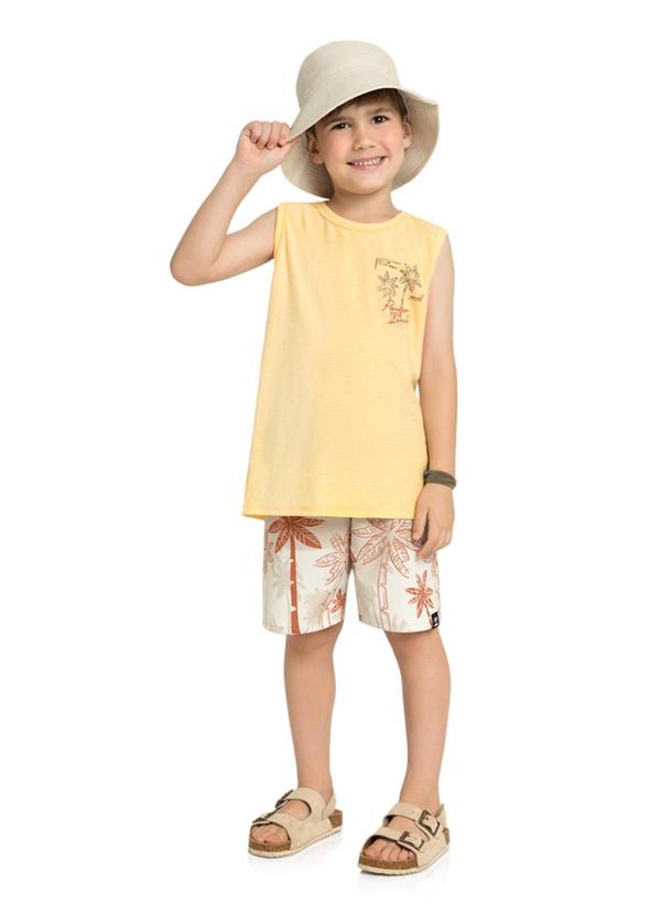 Marlan - Conjunto Regata e Bermuda em Microfibra Amarelo