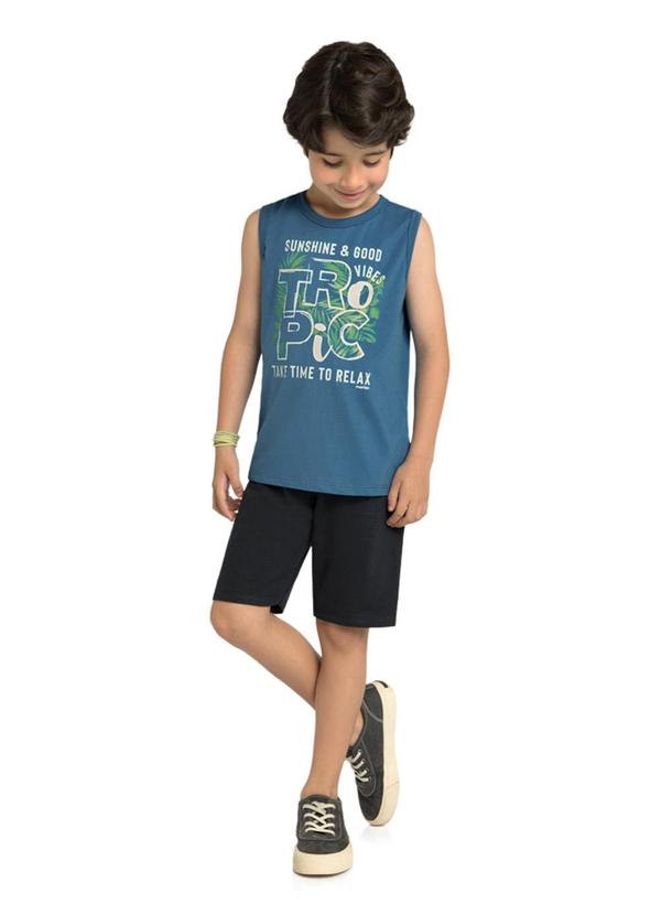 Marlan - Conjunto Regata e Bermuda em Moletinho Azul