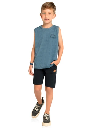 Marlan - Conjunto Regata e Bermuda em Moletinho Azul - MARLAN