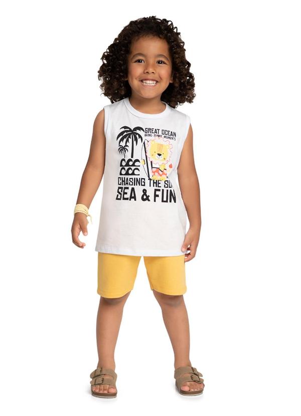 Marlan - Conjunto Regata e Bermuda em Moletinho Branco