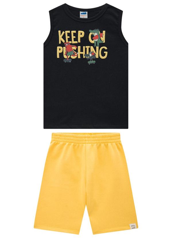 Marlan - Conjunto Regata e Bermuda em Moletinho Preto