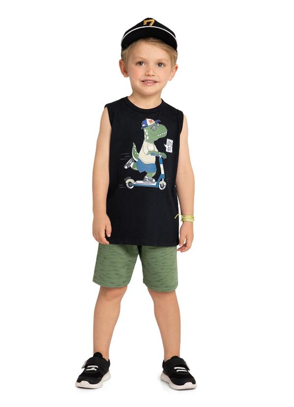 Marlan - Conjunto Regata e Bermuda em Moletinho Preto