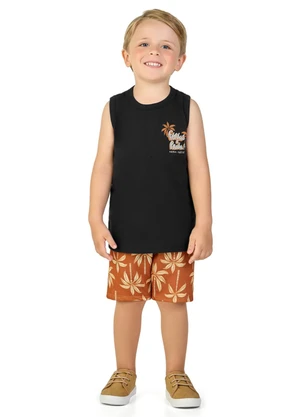 Marlan - Conjunto Regata e Bermuda em Moletinho Preto - MARLAN