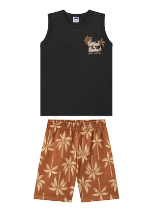 Marlan - Conjunto Regata e Bermuda em Moletinho Preto - MARLAN