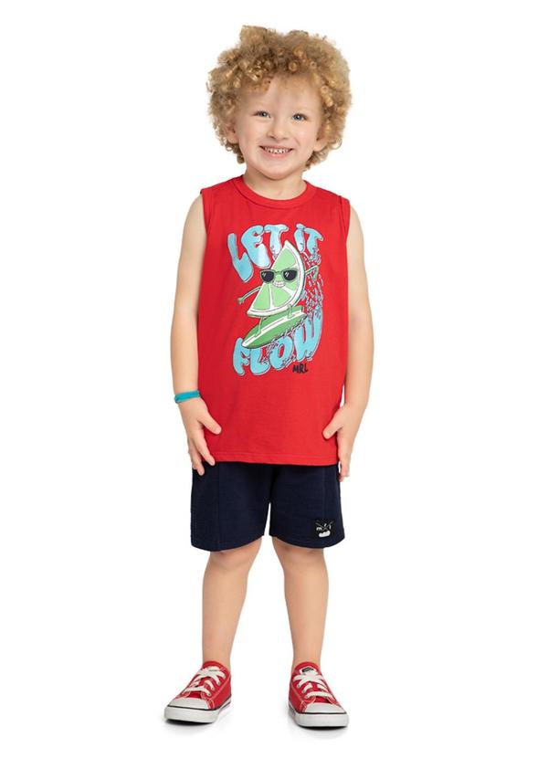 Marlan - Conjunto Regata e Bermuda em Moletinho Vermelho